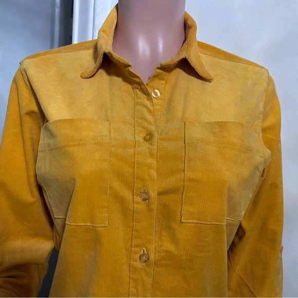 TAXI Yellow 3/4 Sleeve Notched Collar Button Down Shirt - Picture 3 of 12